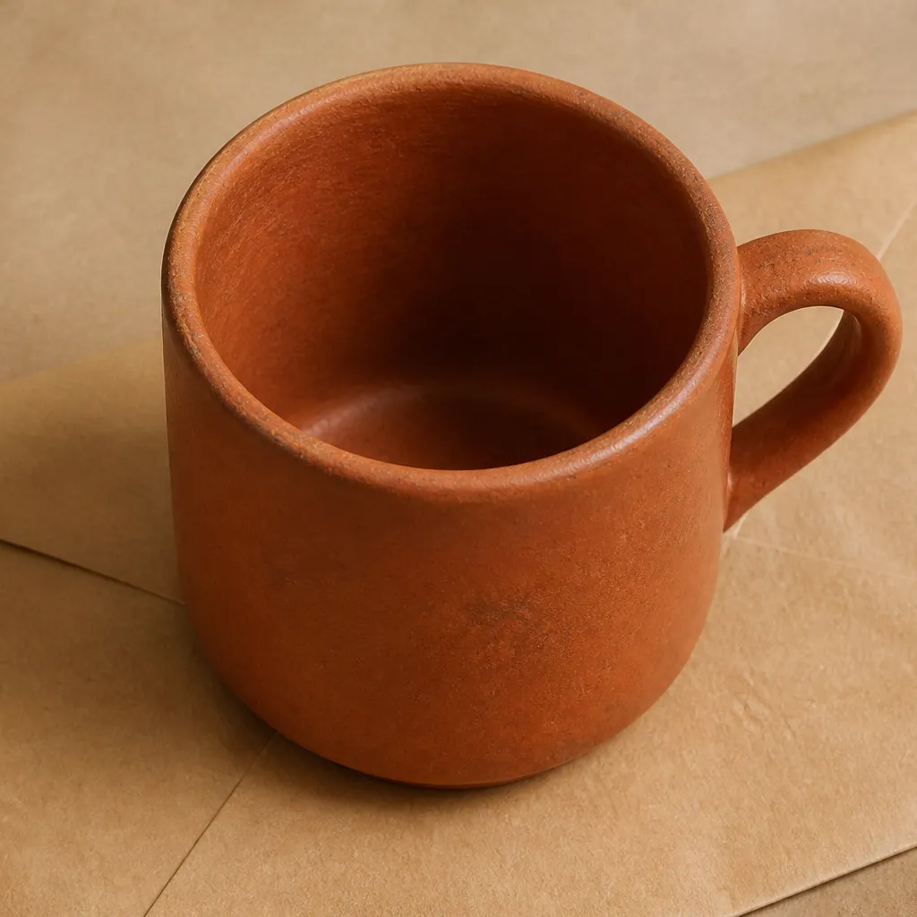 terracotta mug on a kraft envelope